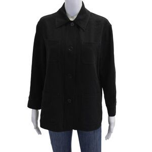 Max Mara Womens Long Sleeves Crew Neck Button Down Blouse Black Size 0